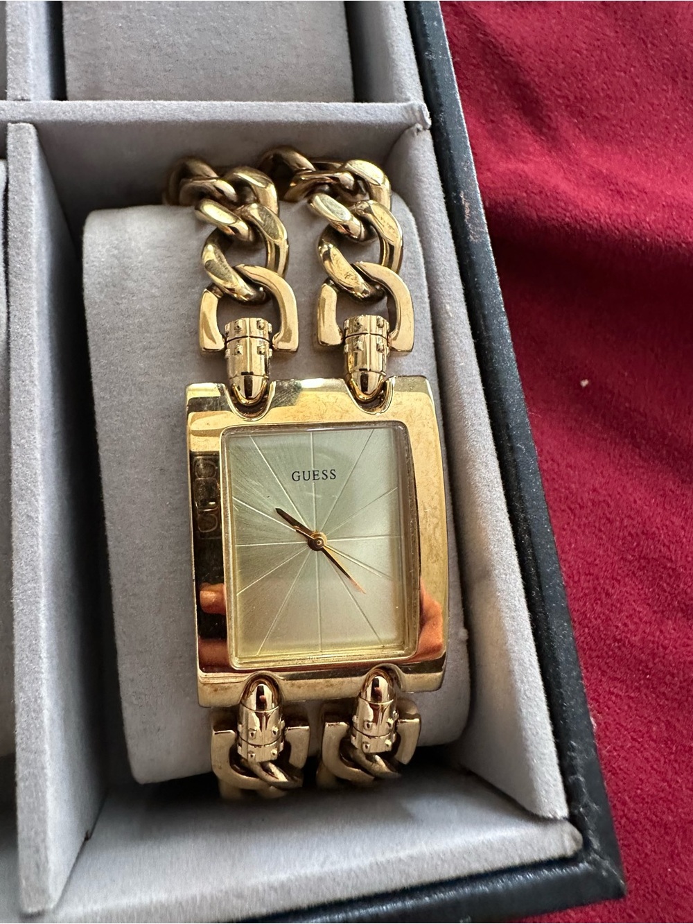 GUESS Gold-Tone Square Dial Chain-Link Bracelet Watch